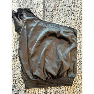 Women's Guess Black Satin One Off The Shoulder Short Sleeve Blouse Top Size L